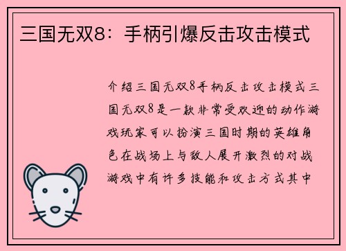 三国无双8：手柄引爆反击攻击模式